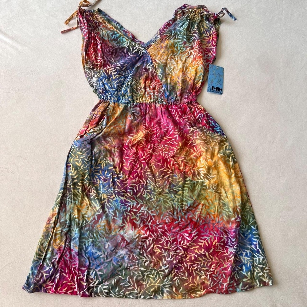 Hand Kreation rainbow tiedye pocket dress boho hippie festival rainbow ren faire